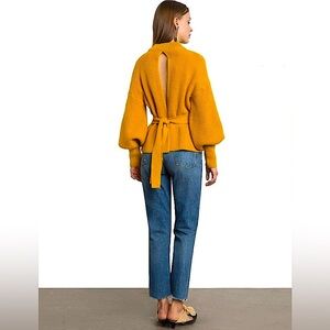 14Pixie Market Laurel Mustard Open Back Belted Sweater